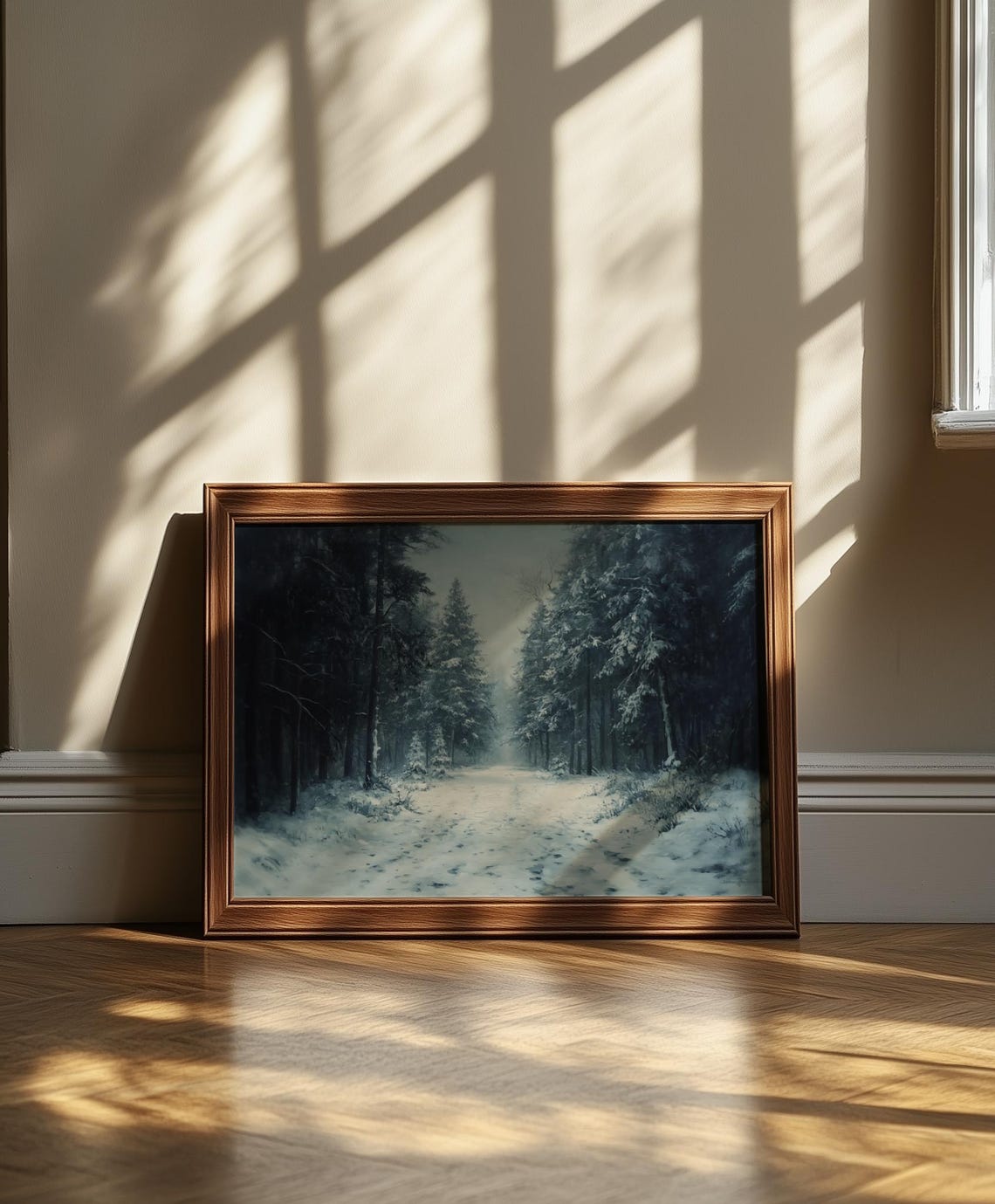 Winter Pine Forest Painting Snowy Path Cozy Rustic Scene Poster - Image 4