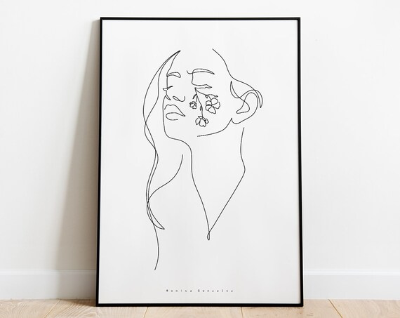 Abstract Woman Face Flowers Line Art Minimalist Poster Decor