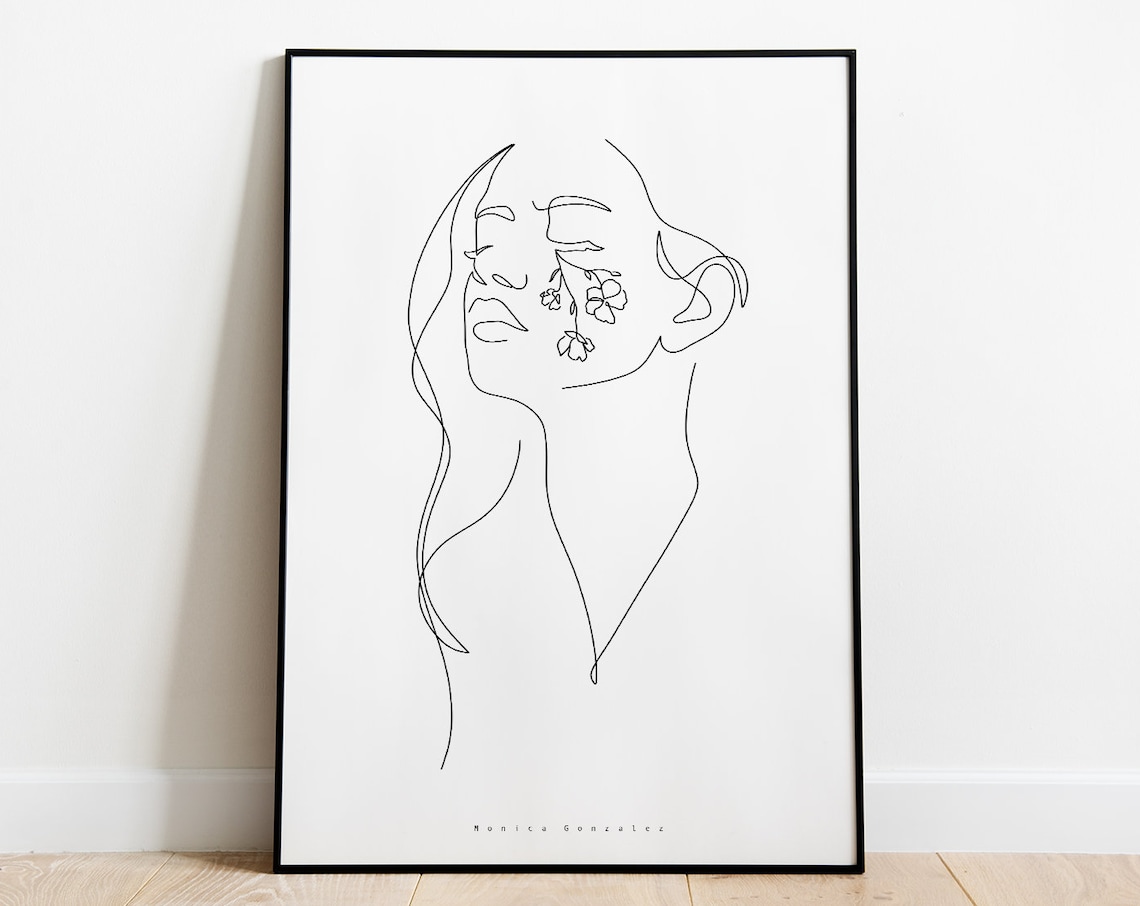 Abstract Woman Face Flowers Line Art Minimalist Poster Decor