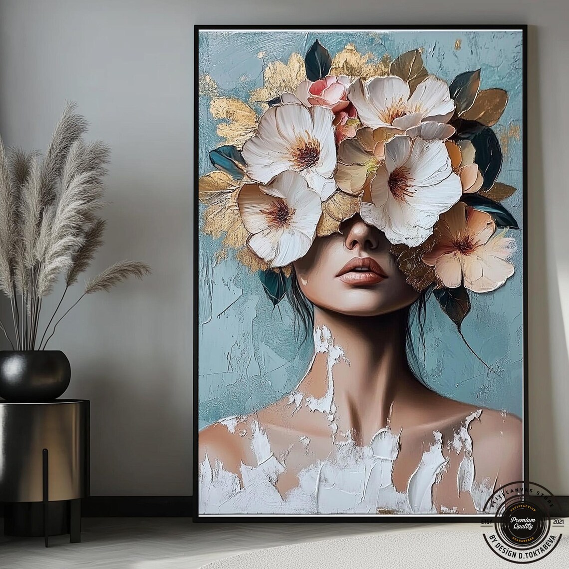 Woman With Flower Art Print, Botanical Floral