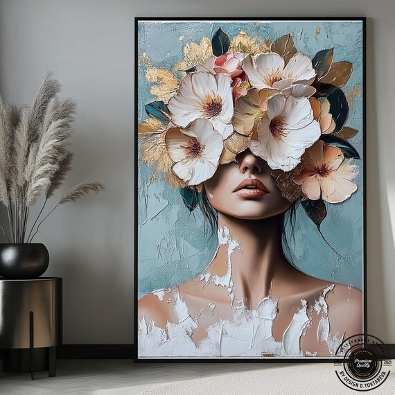 Woman With Flower Art Print, Botanical Floral