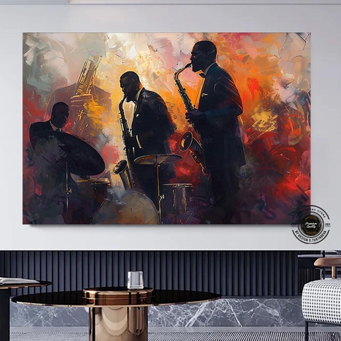 Jazz Musicians Saxophone Fiery Abstract Music Club Wall Poster
