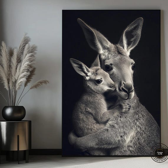 Kangaroo Mother And Baby Art Print Animal Themed Nursery Decor Australian Mothers Day Gift