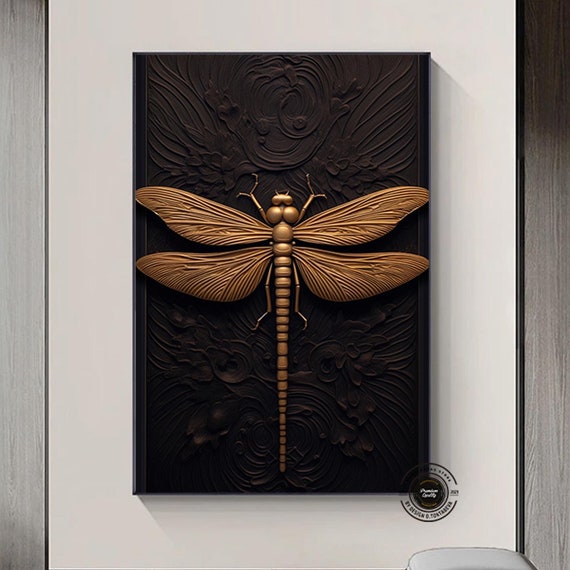 Black Gold Dragonfly Illustration Canvas Wall Artmodern Living Room Decor Framed Ready To Hang