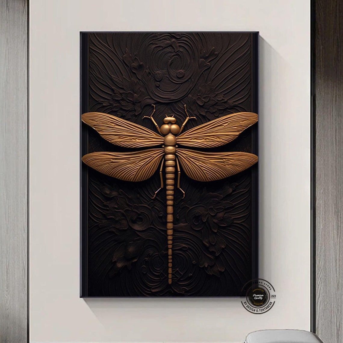 Black Gold Dragonfly Illustration Canvas Wall Artmodern Living Room Decor Framed Ready To Hang