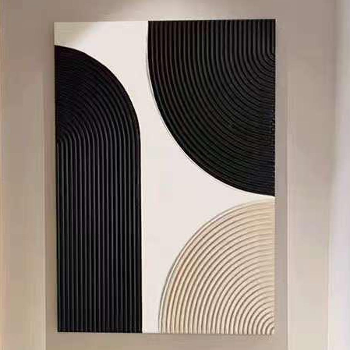 Black Beige Triple Arch Line Groove Minimalist Rainbow Art Poster