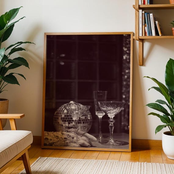 Disco Ball Black And White Monochrome Print Physical Prints Decor Bar Cart Art Apartment Wall Funky Mirror