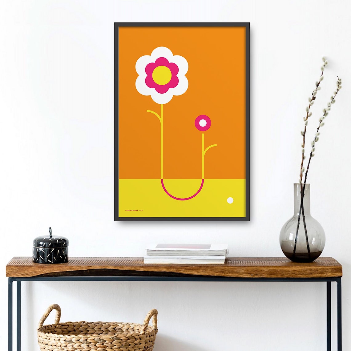 Minimalist Flower Art Print Floral Wall Art Geometric Flower Wall Art Orange Pink Flower Poster Nature Inspired Art Minimalist Decor - Image 4