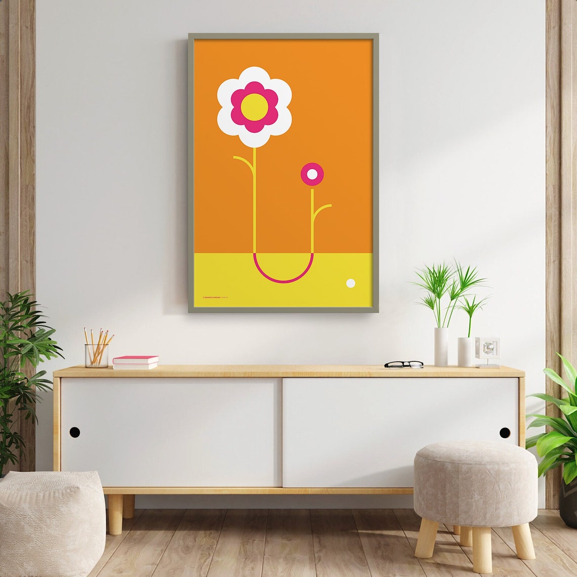 Pop Art Daisy Flower Poster Bold Orange Ground Modern Artwork - Image 5