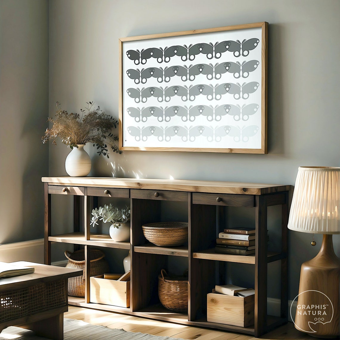 Horizontal Gray Butterfly Rows Poster Fading Monochrome Insect - Image 4