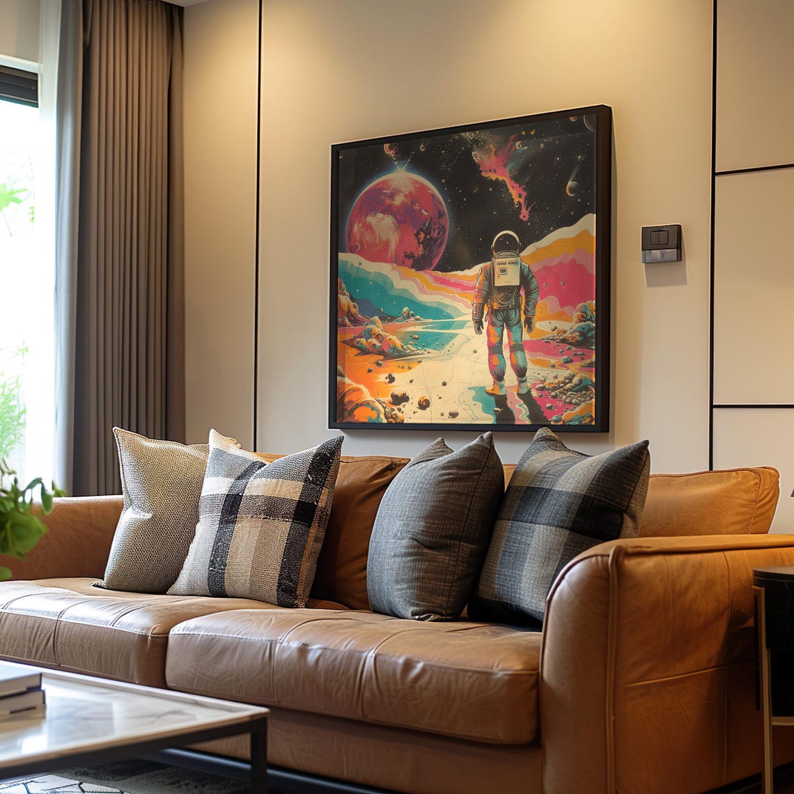 Astronaut on Alien Planet Giant Red Planet Psychedelic Poster
