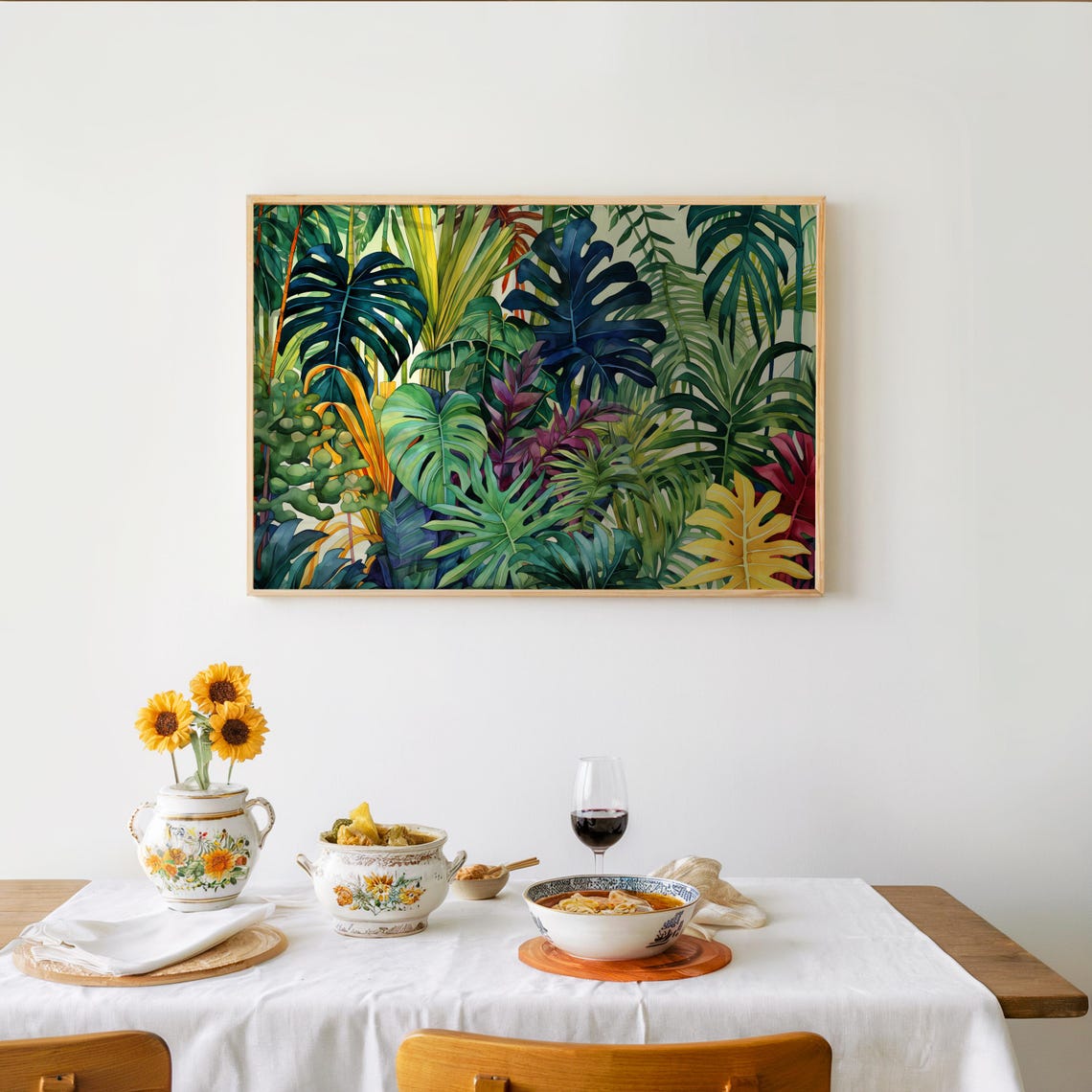 Tropical Monstera Leaves Lush Watercolor Botanical Jungle Poster