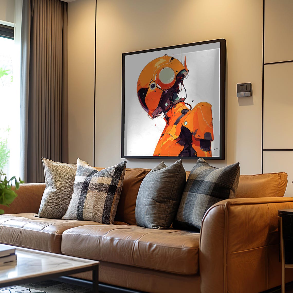 Orange Robot Profile Portrait Futuristic Cinematic Art Poster