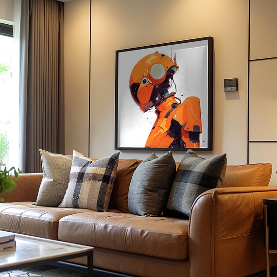 Orange Robot Profile Portrait Futuristic Cinematic Art Poster