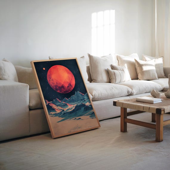 Red Planet Sky Retrofuturism Poster Pixel Art Illustration Midcentury Modern Coolwarm T