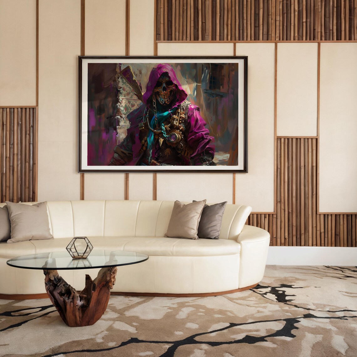 Steampunk Skeleton Gentleman Magenta Hooded Oil Painting Poster