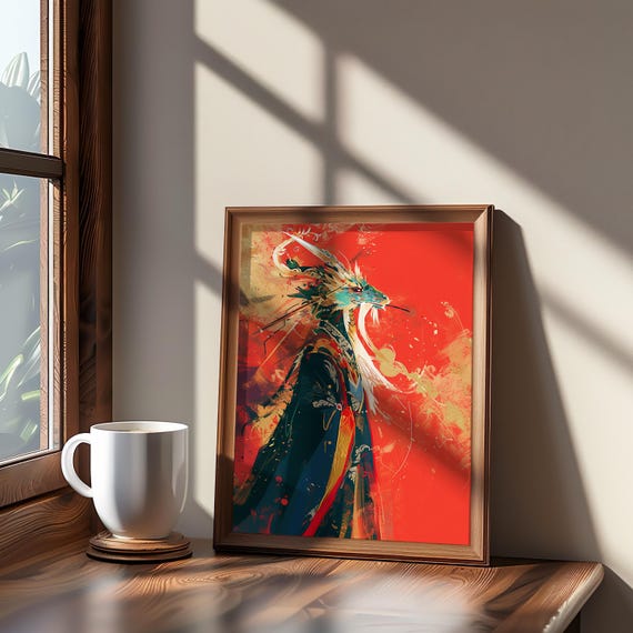 Maximalist Anime Dragon Lady Vibrant Palette Detailed Illustration Cinematic Vibe Fantasy Art Manga Inspired Wall Decor