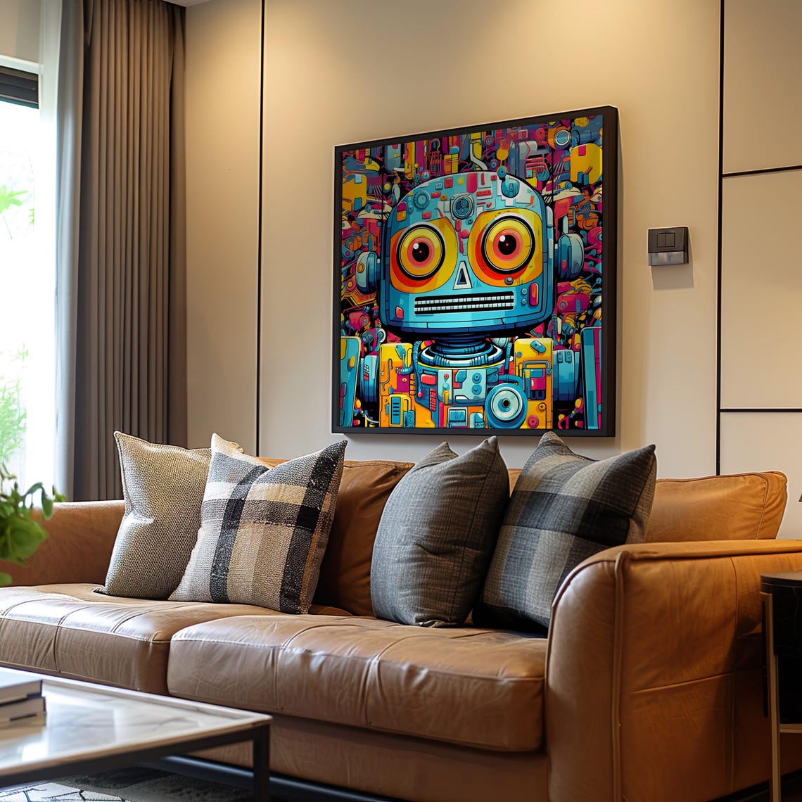 Maximalist Colorful Robot Big Eyes Futuristic Pop Art Poster