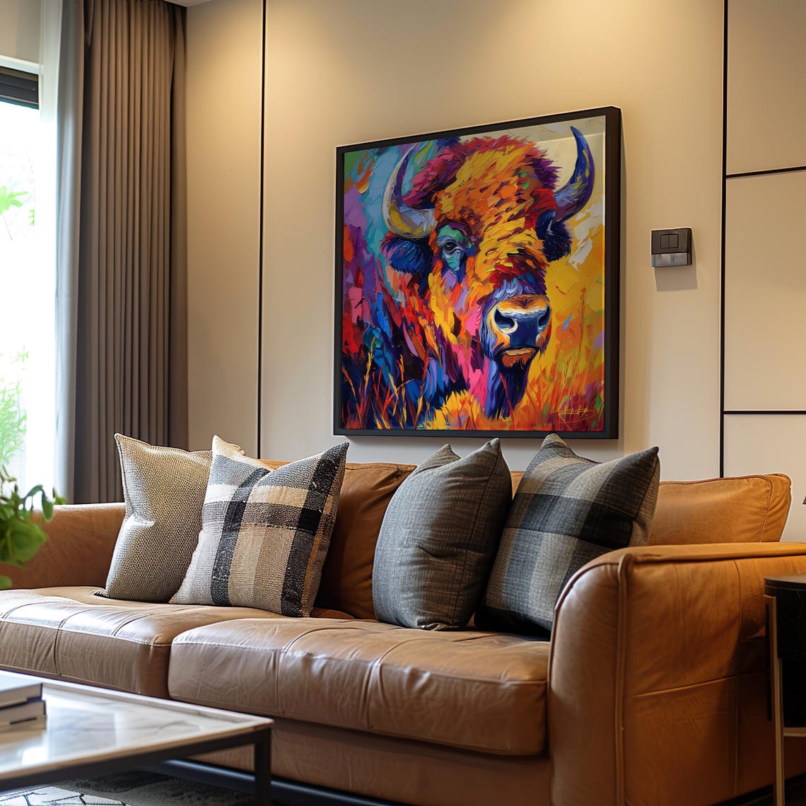 Colorful Bison Head Maximalist Expressionist Animal Art Poster