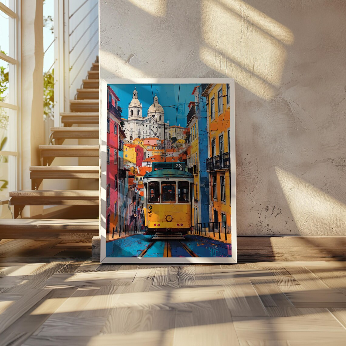 Lisbon Portugal Yellow Tram 28 Colorful Street Travel Poster