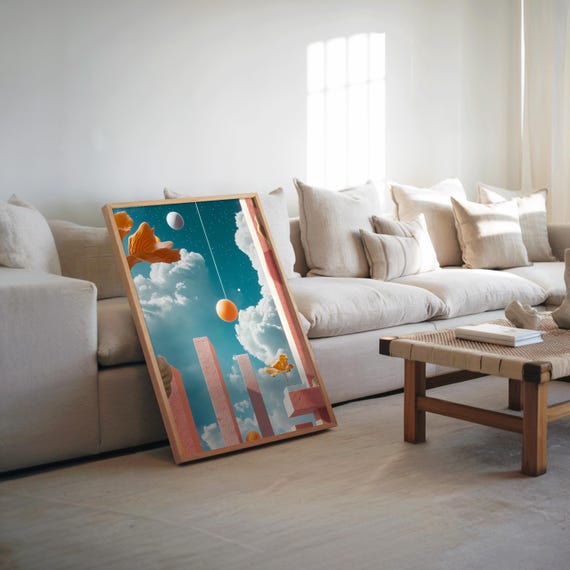 Vaporwave Poster Retrofuturism Art Flying Birds Illustration Warm Tone Palette Vibrant Colors 3d