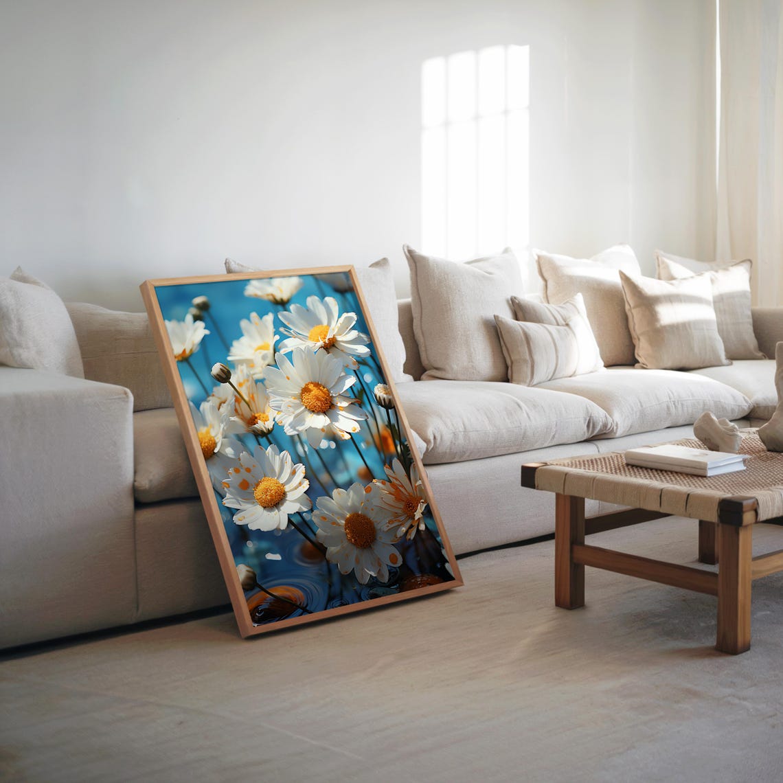 White Daisies Against Bright Blue Sky Fresh Spring Floral Poster