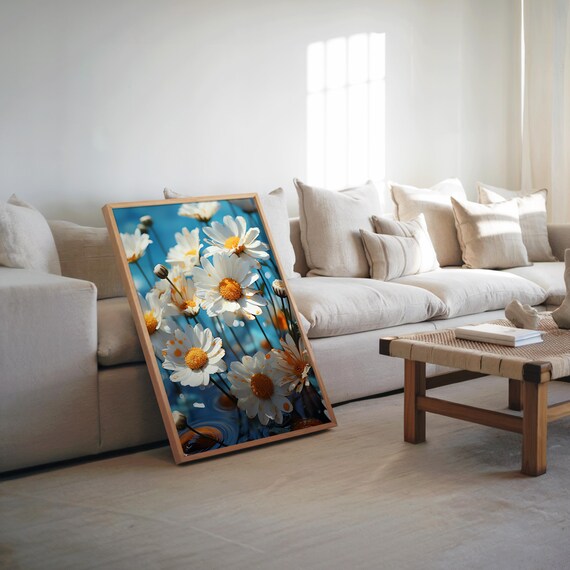 White Daisies Against Bright Blue Sky Fresh Spring Floral Poster
