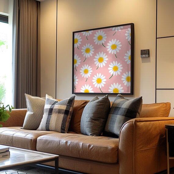 Minimalist White Daisies On Pink Retro Floral Pattern Poster