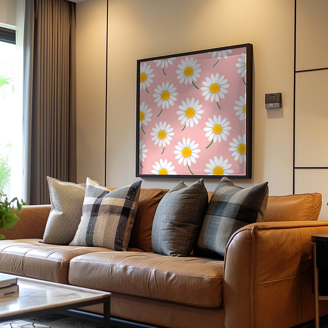 Minimalist White Daisies On Pink Retro Floral Pattern Poster