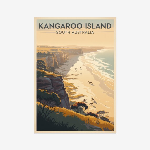 Kangaroo Island Vintage Travel Poster Australia