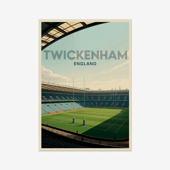 Twickenham England Rugby Stadium Field Vintage Sports Poster