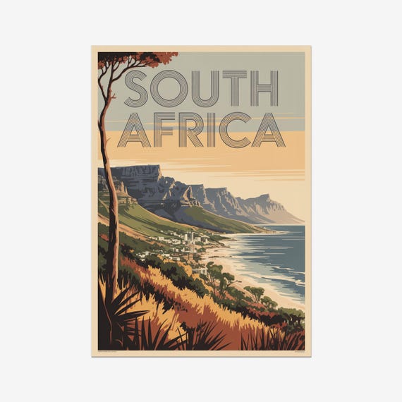 South Africa Travel Poster Vintage Style Print