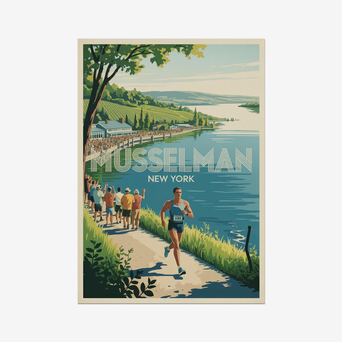 Musselman New York Vintage Triathlon Run Race Crowd Art Poster