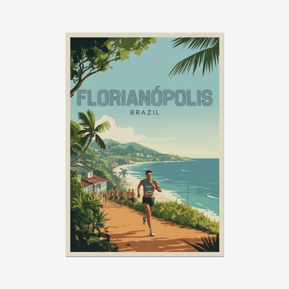 Vintage Triathlon Poster Florianopolis Brazil Run