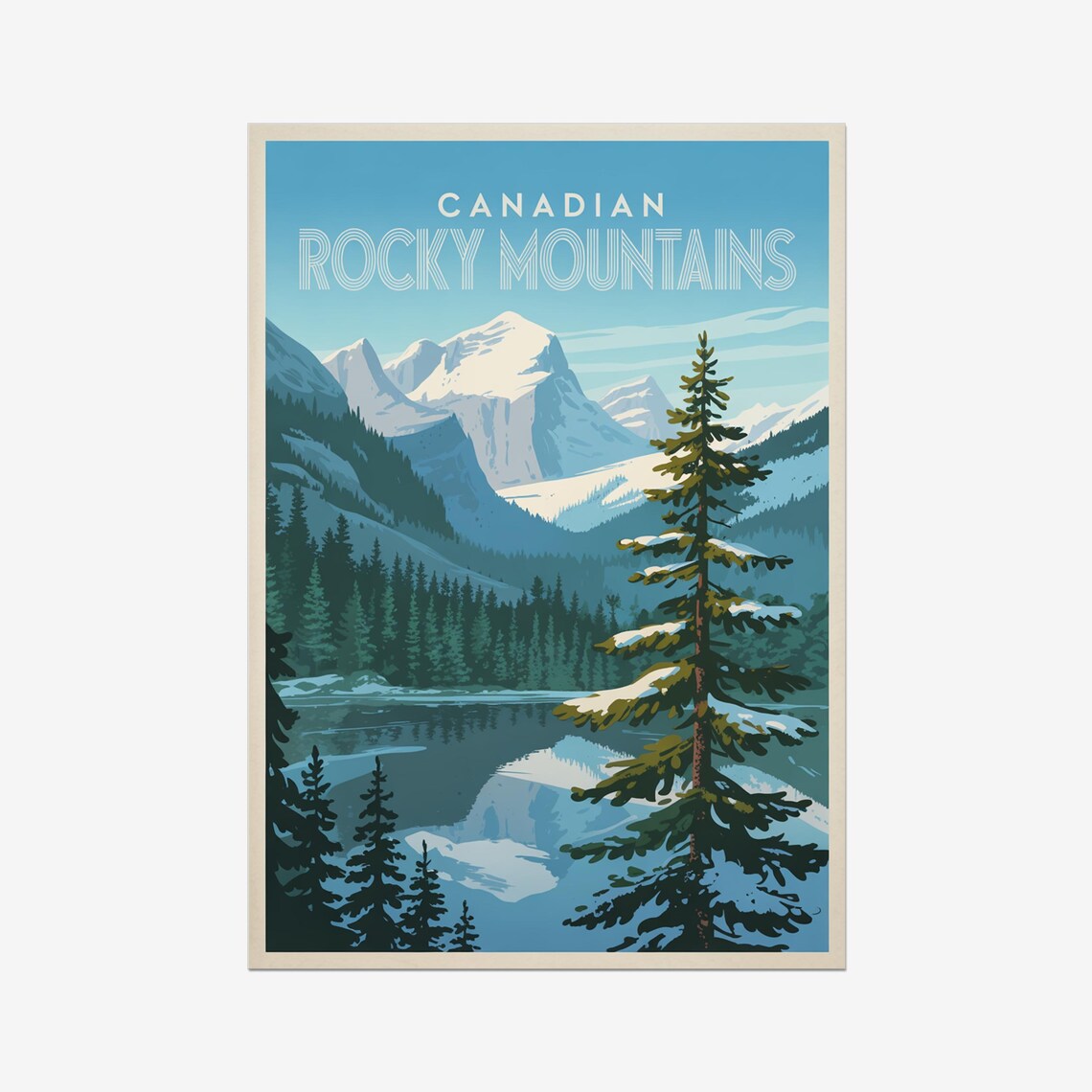 Canadian Rocky Mountains Snow Peaks Alpine Lake Retro Travel Poster