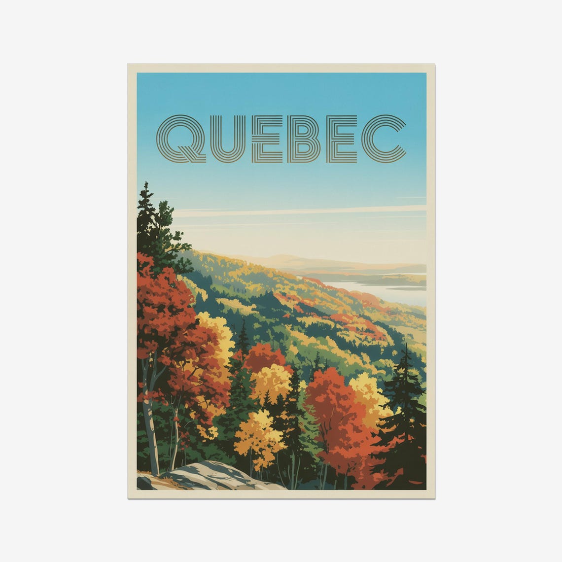 Quebec Autumn Foliage River Valley Vintage Retro Travel Poster