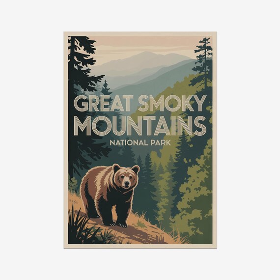 Great Smoky Mountains National Park Black Bear Vintage Travel Poster