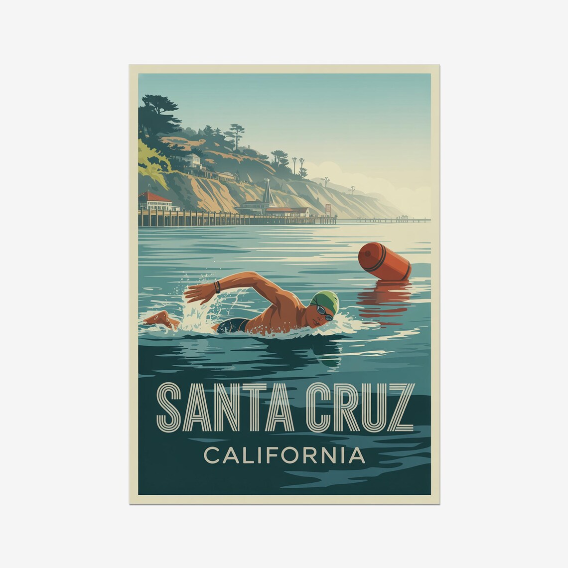 Santa Cruz California Retro Vintage Triathlon Swim Sport Poster