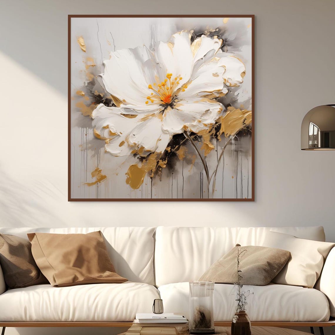 Modern White Floral Impasto Abstract Flower Poster in Neutral Tones - Image 6