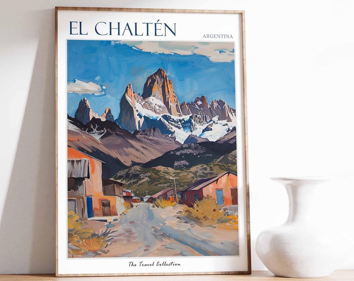 El Chaltén Argentina Retro Fitz Roy Mountain Peaks Village Poster