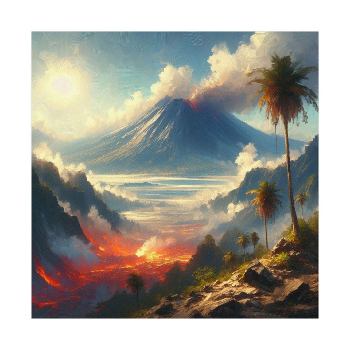 Smoking Volcano Pouring Lava Through a Tropical Valley Poster - Image 7