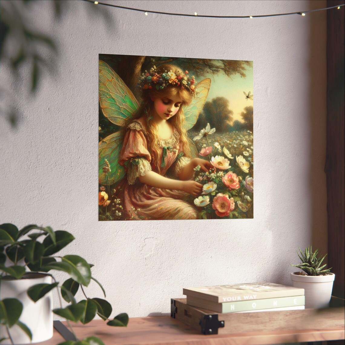 Floral Crown Fairy Gathering Pink Wildflowers Fantasy Art Poster - Image 4