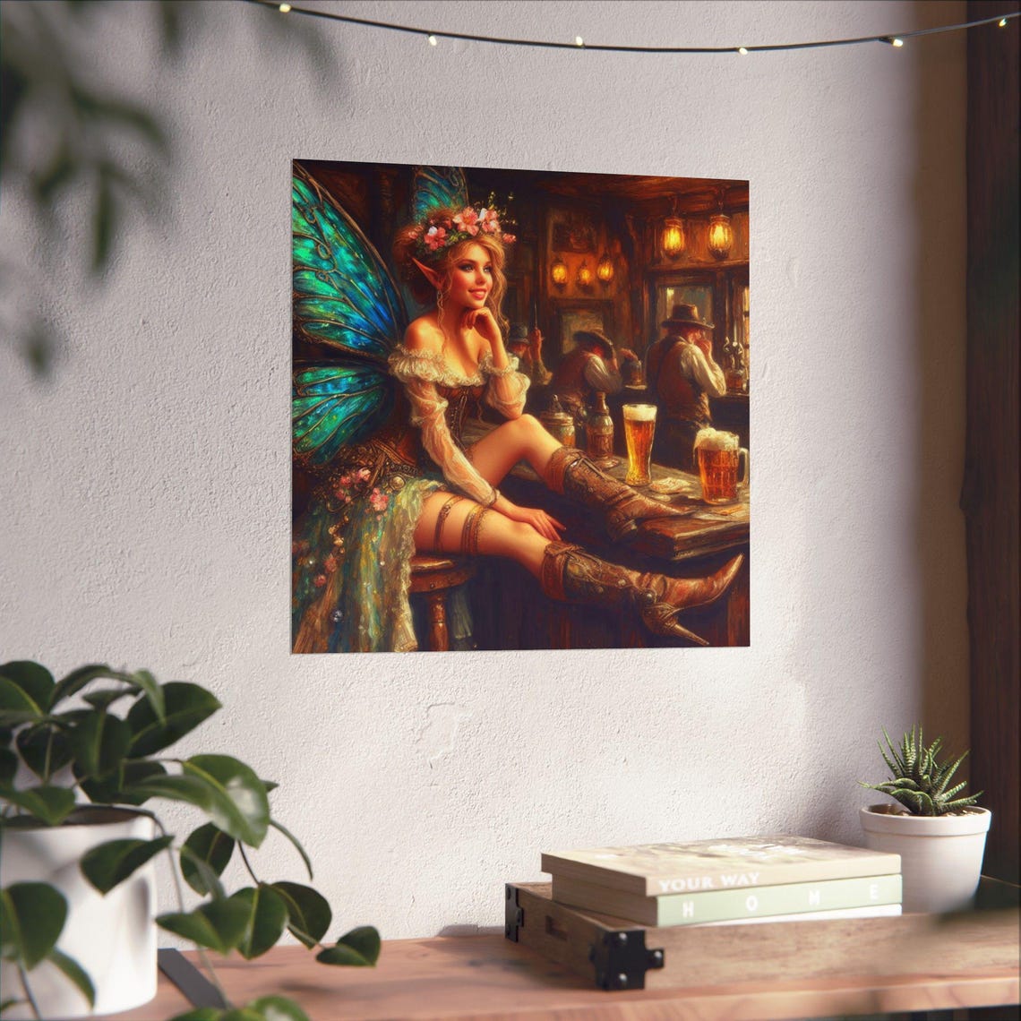 Fairy in a Western Saloon Bar with Boots and Beer Mugs Poster - Image 4
