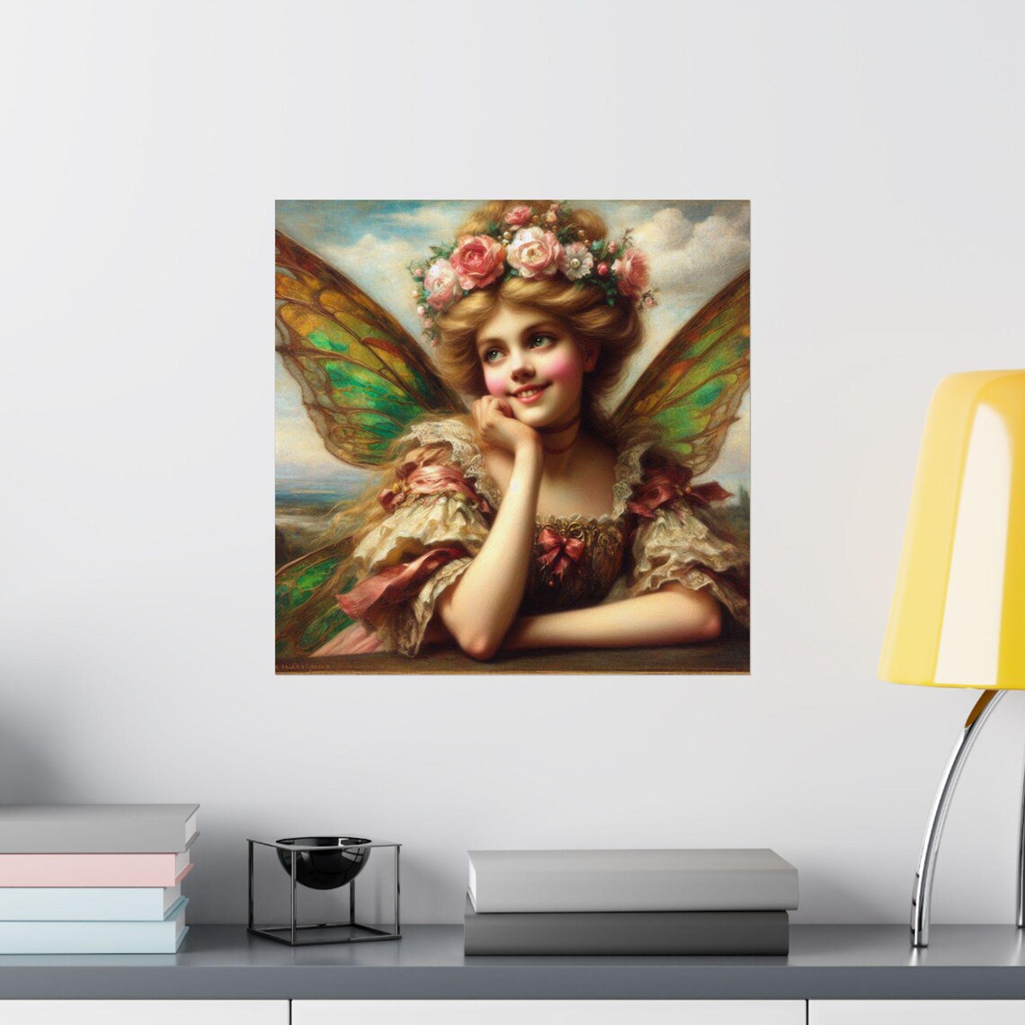 Vintage Style Fairy Portrait with Rose Crown and Butterfly Wings Poster - Image 2