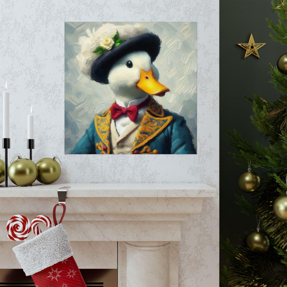 Dapper Duck Gentleman in Hat and Bow Tie Funny Animal Art Poster - Image 3