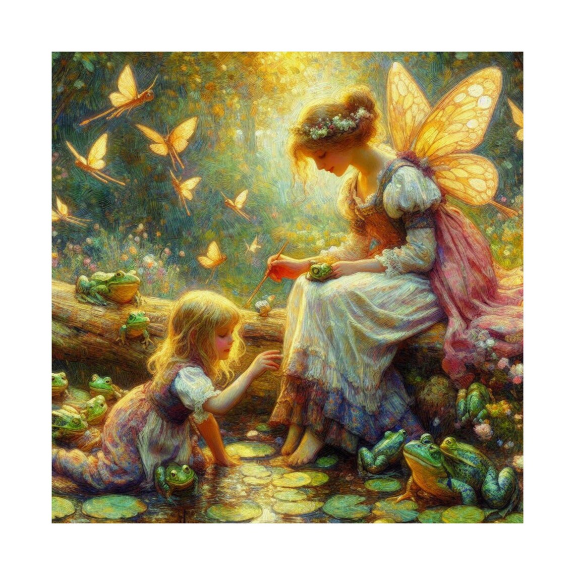 Fairy Girl with Frogs and Butterflies Pond Fantasy Art Poster - Image 7