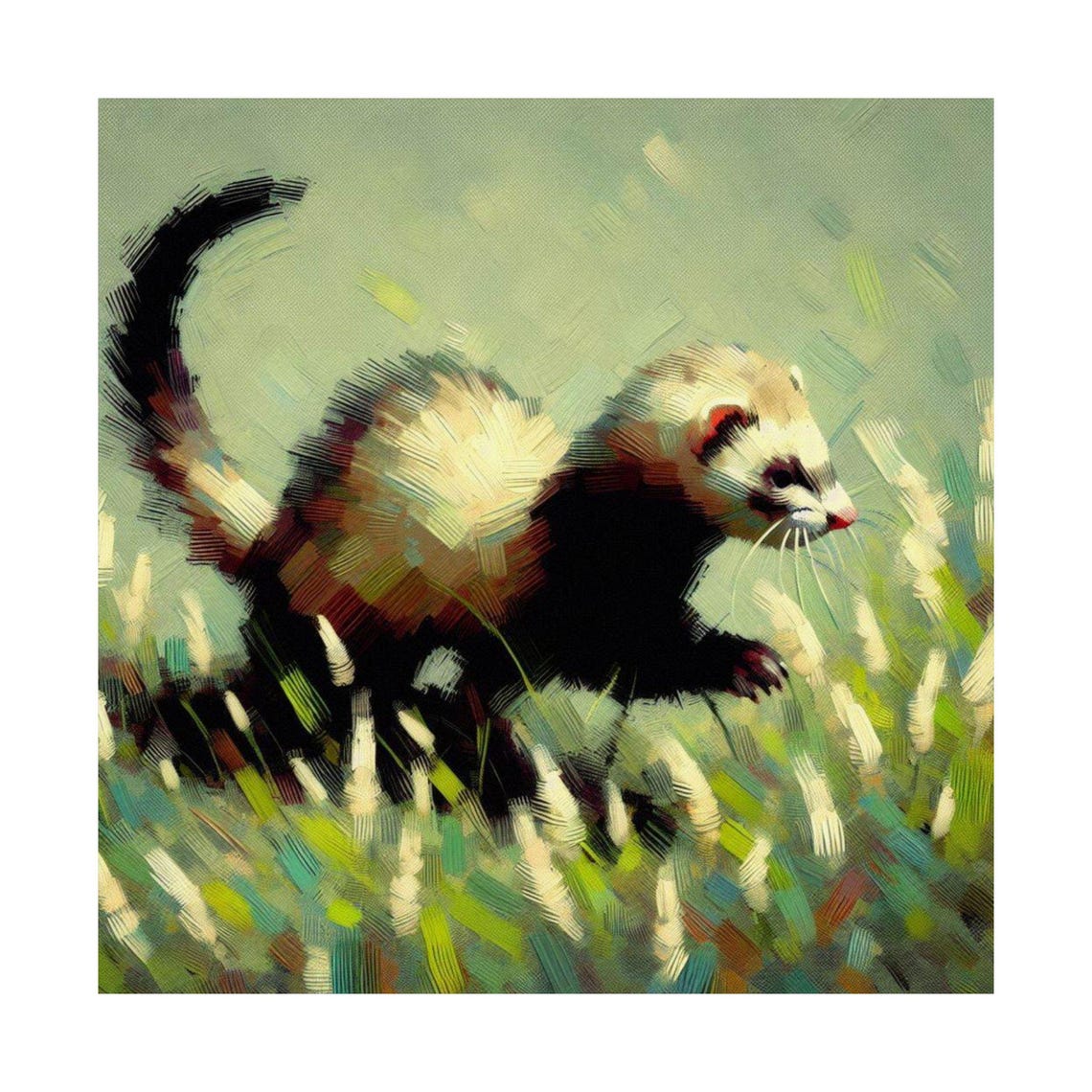 Playful Ferret Running Through Tall Meadow Grass Wildlife Poster - Image 6