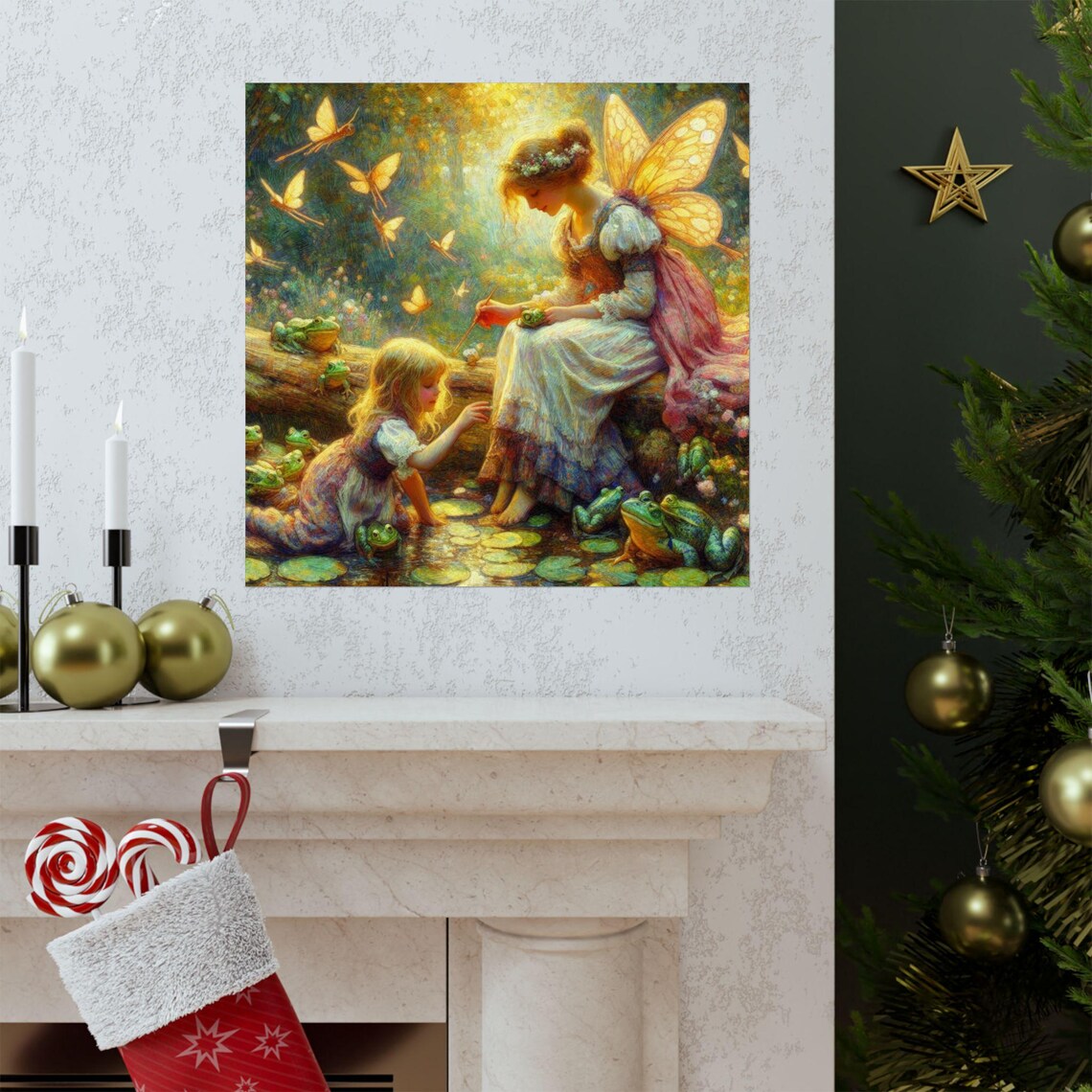 Fairy Girl with Frogs and Butterflies Pond Fantasy Art Poster - Image 3