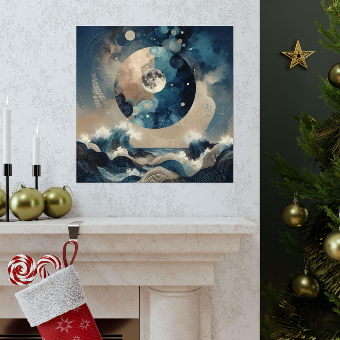 Serene Ocean Wave Poster Art Abstract Wall Decor Moon Phase Print Coastal Home Decor Nautical Gift Meditation Art - Image 3