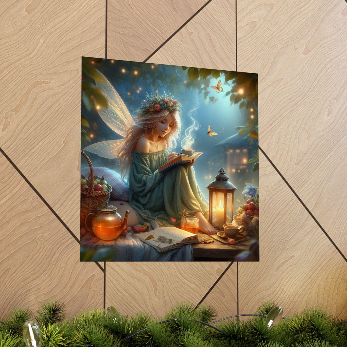 Fairy Reading with Tea by Lanternlight Cozy Night Book Lover Poster